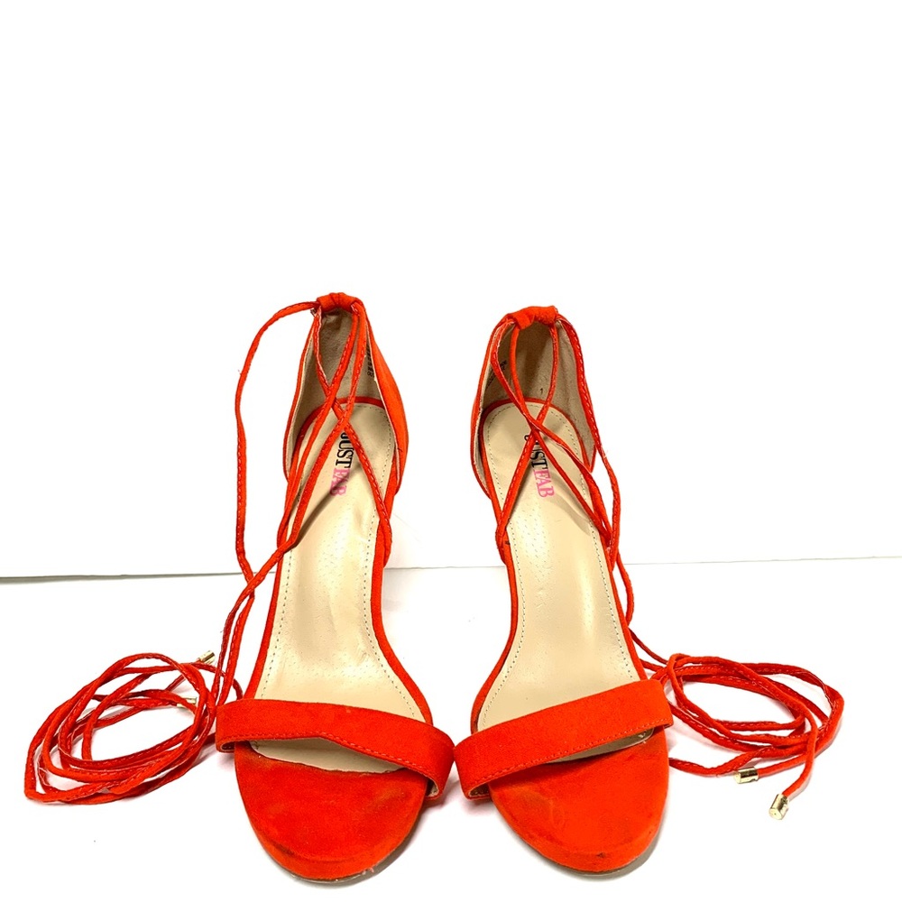 JustFab Lace Up Gladiator Orange Heel Sandals